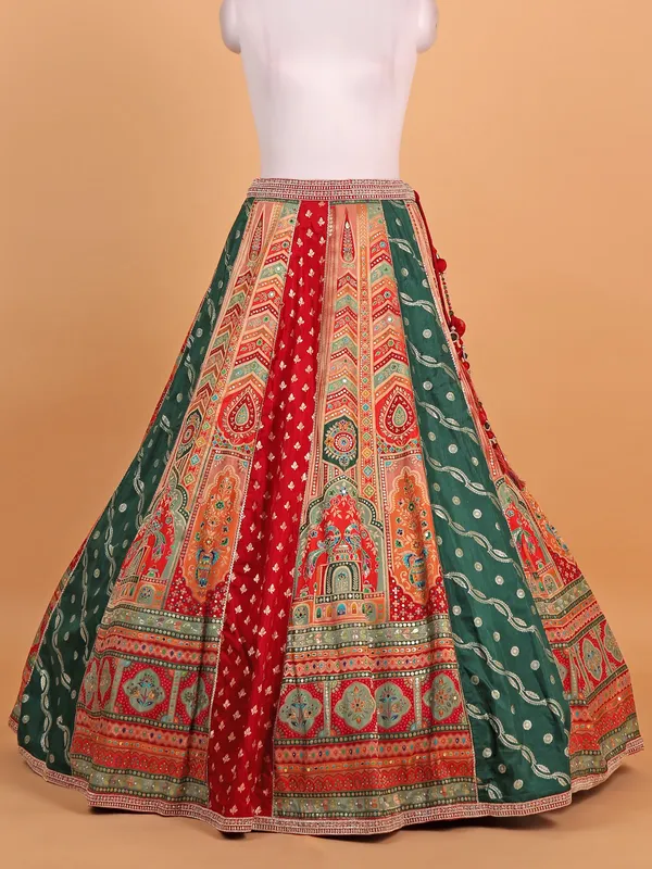 Red silk lehenga choli with zari work for women