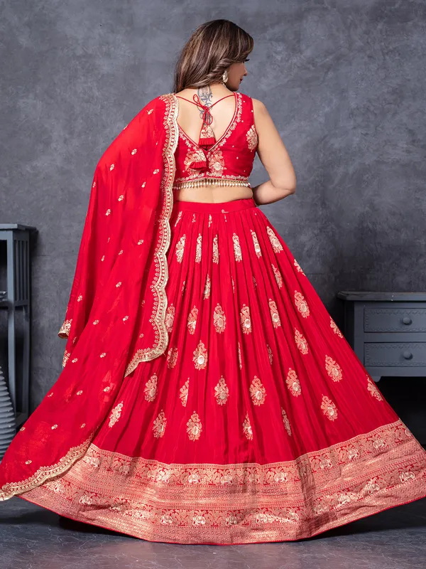 Red silk lehengac choli with zardosi embellishment