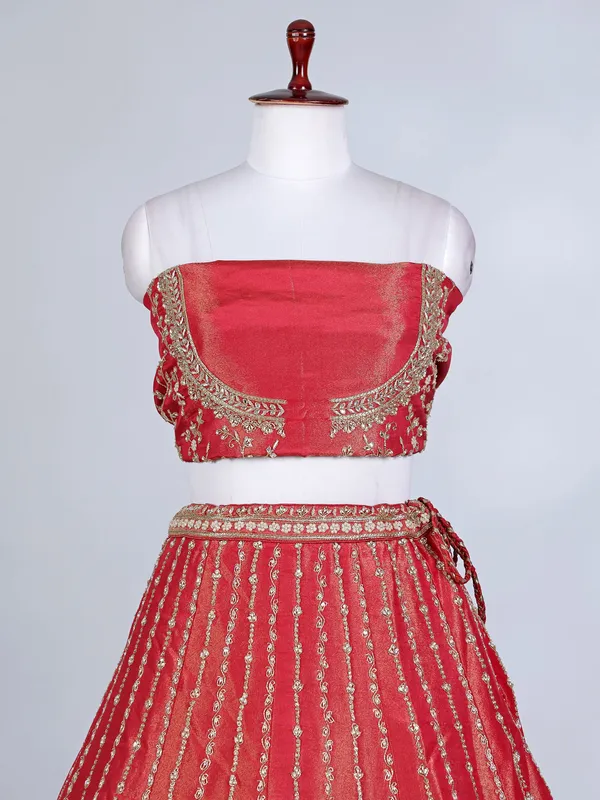 Red silk mirror and zardosi bridal lehenga choli