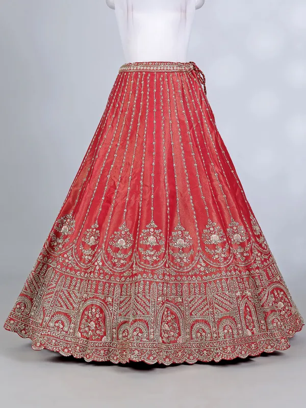 Red silk mirror and zardosi bridal lehenga choli