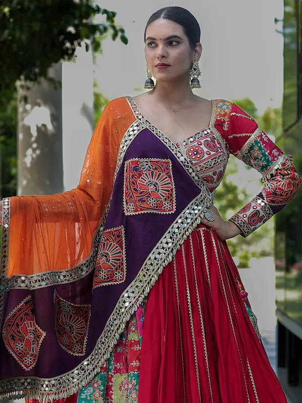 Red silk navratri lehenga choli