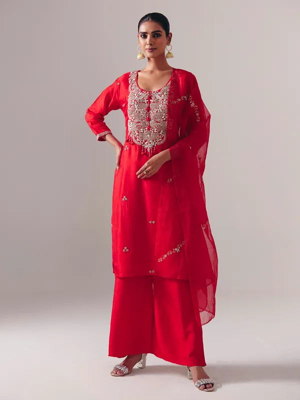 Red silk pakistani palazzo suit for festive
