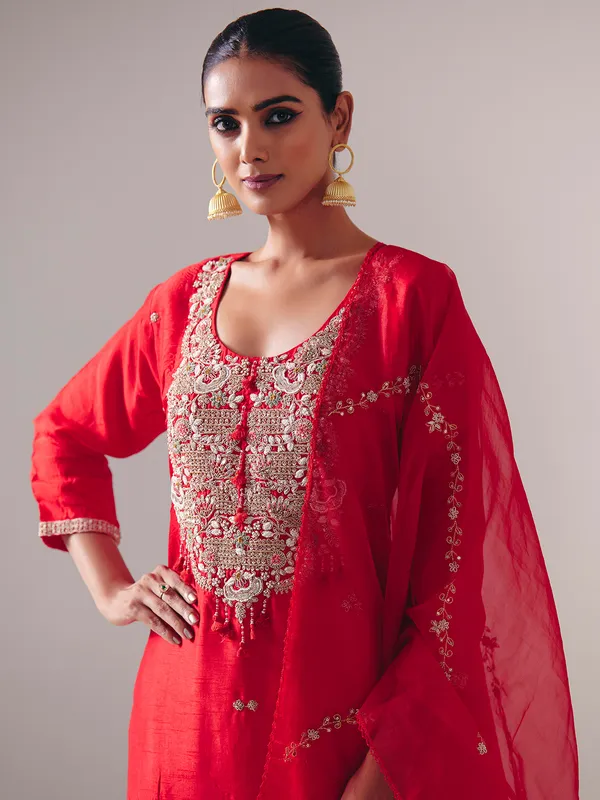 Red silk pakistani palazzo suit for festive