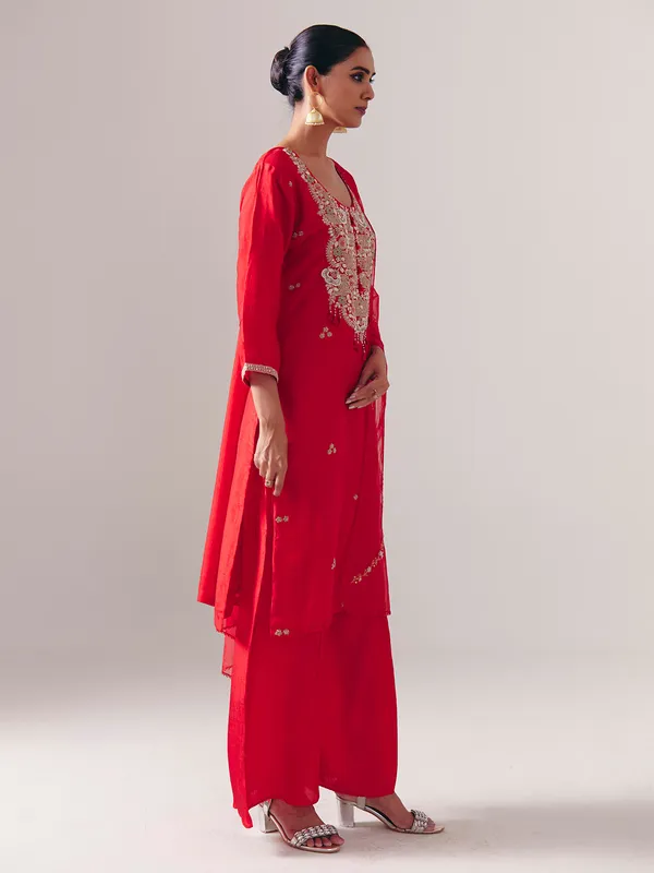 Red silk pakistani palazzo suit for festive