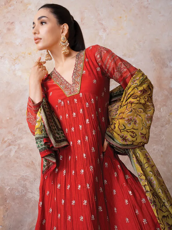 Red silk pakistani palazzo suit for wedding