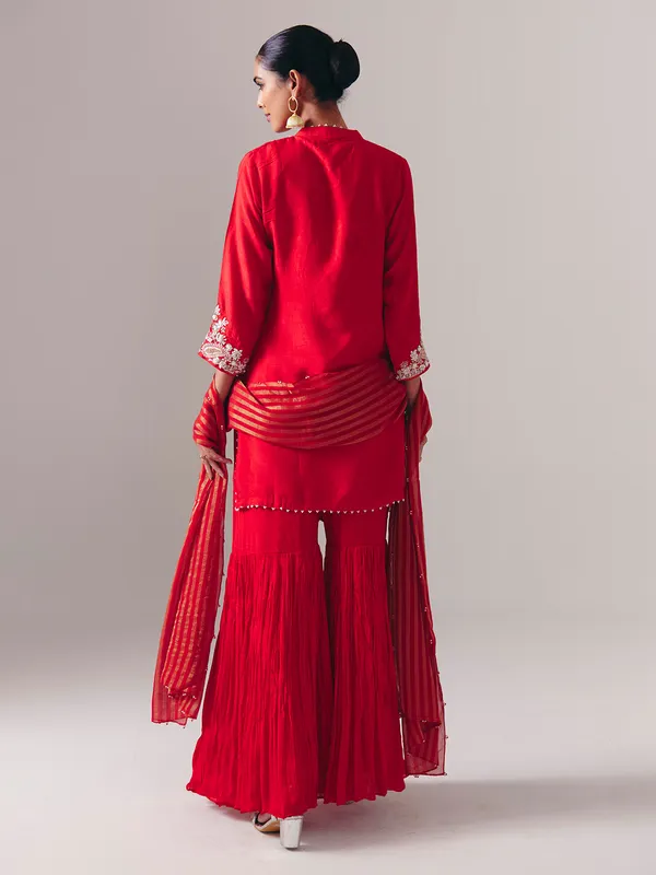 Red silk pakistani sharara suit for wedding