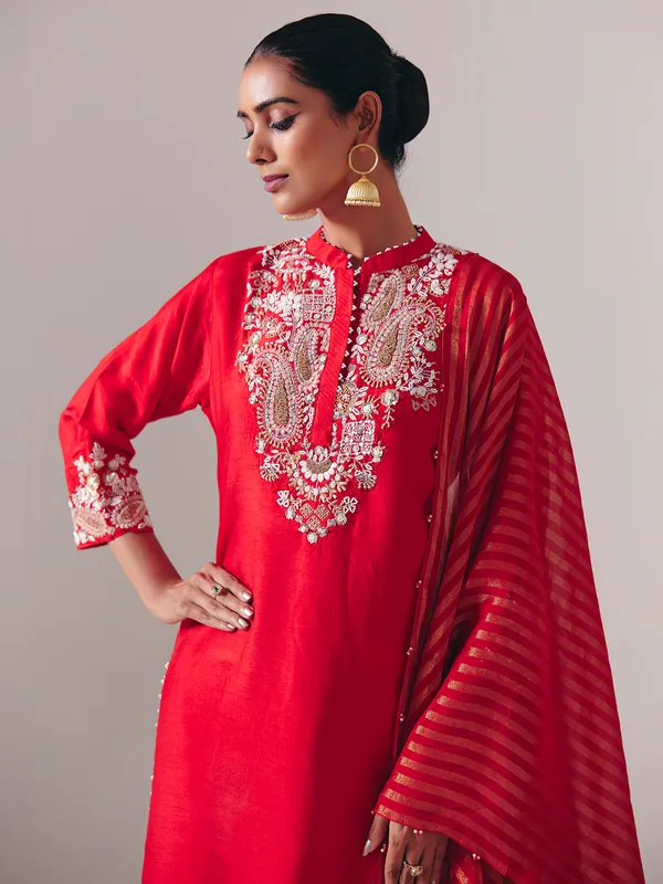 Red silk pakistani sharara suit for wedding