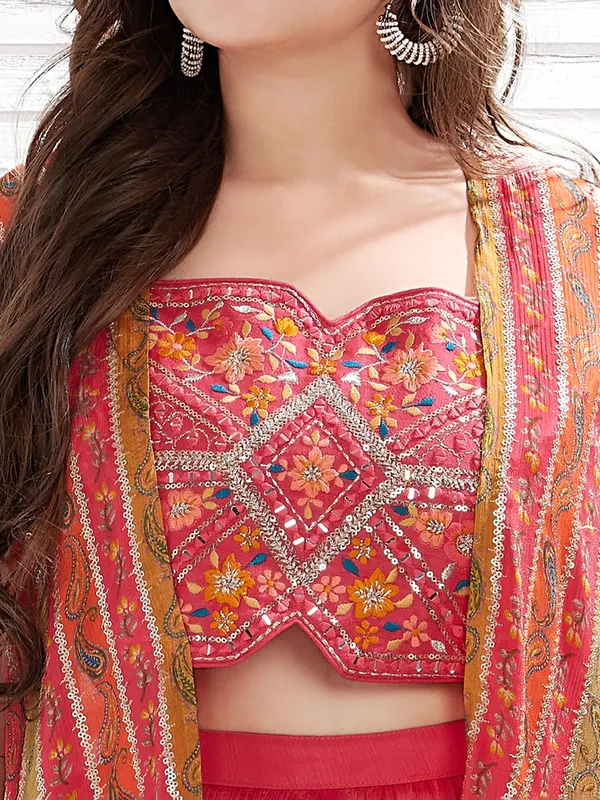 Red silk palazzo salwar suit with shrug