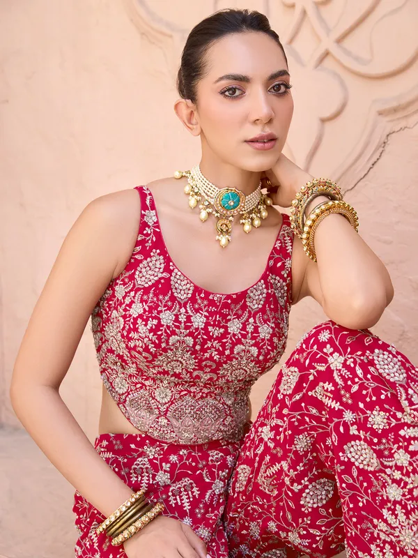 Red silk palazzo suit for wedding