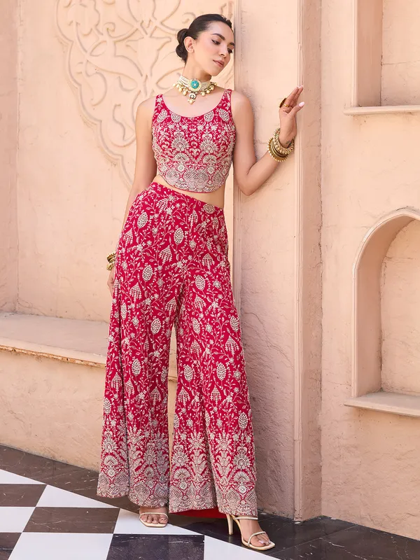 Red silk palazzo suit for wedding