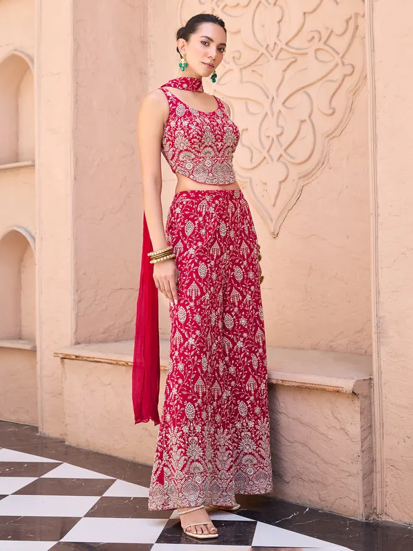 Red silk palazzo suit for wedding