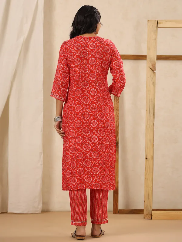 Red silk printed kurti set