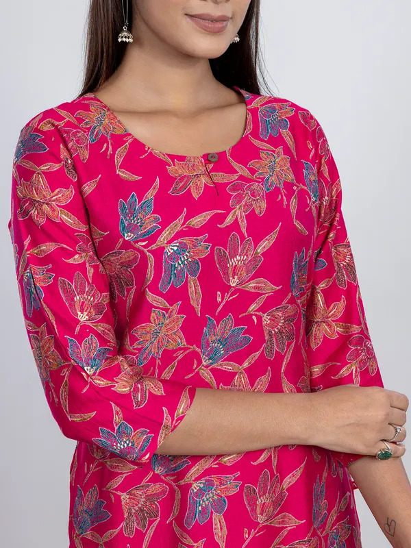 Red silk printed kurti with print for women