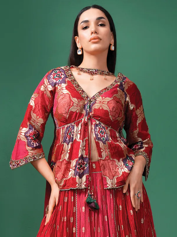 Red silk printed lehenga choli for wedding wear