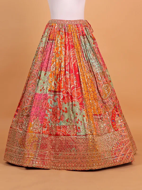 Red silk printed reception ready lehenga choli