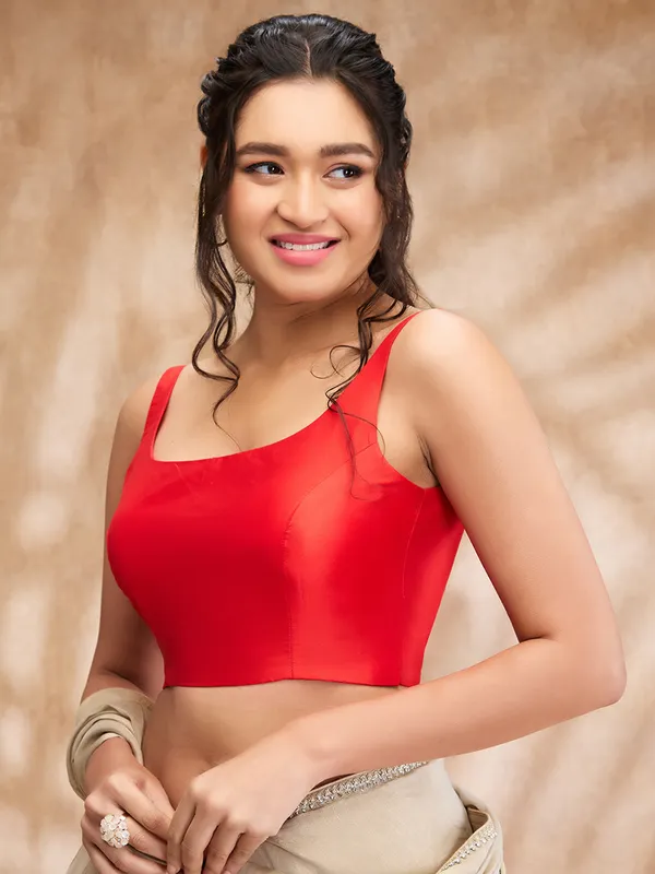 Red silk ready made blouse in plain