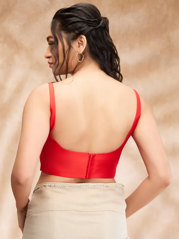Red silk ready made blouse in plain