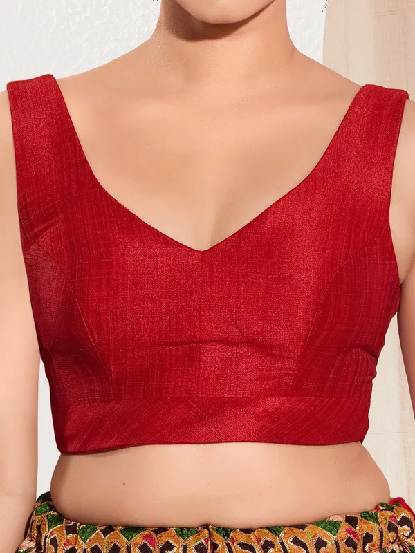 Red silk ready made blouse in zari weaving