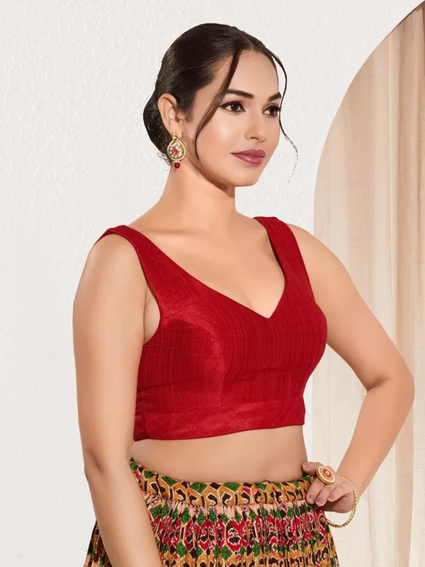 Red silk ready made blouse in zari weaving