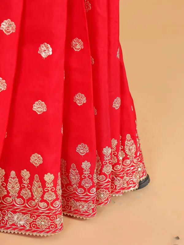 Red silk resham weaved saree for wedding