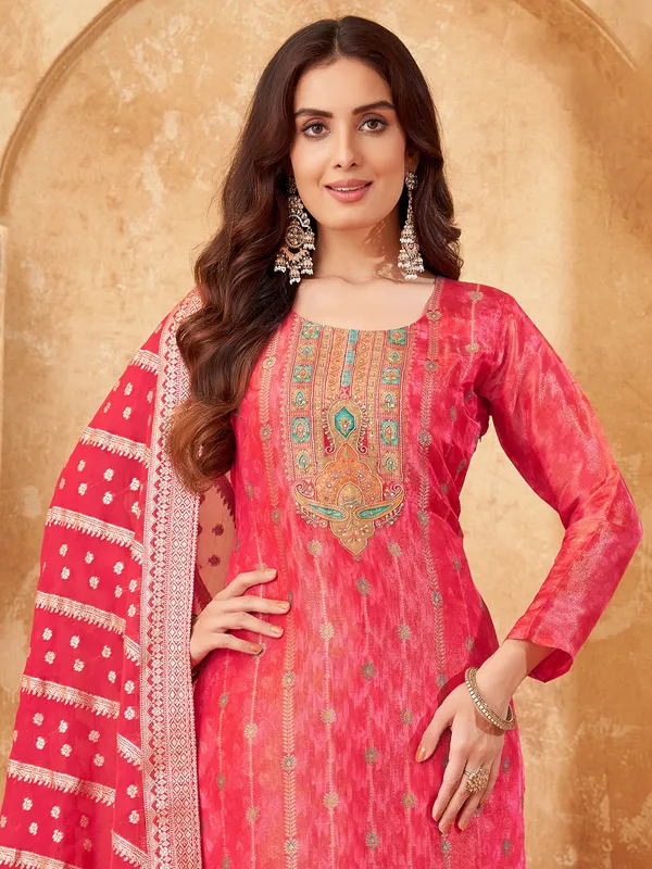 Red silk salwar suit with zari work