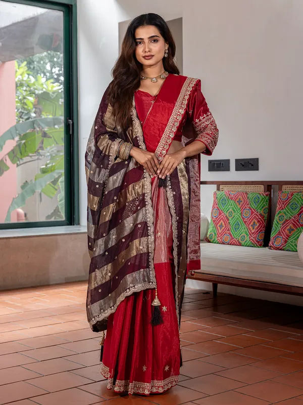 Red silk saree for reception wear