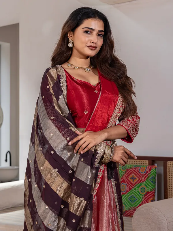 Red silk saree for reception wear