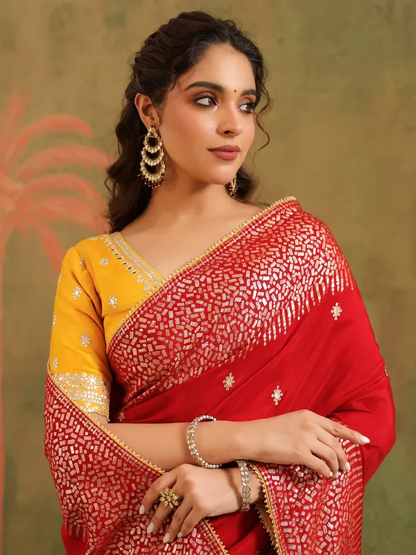 Red silk saree for wedding celebration
