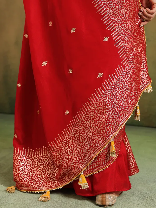 Red silk saree for wedding celebration