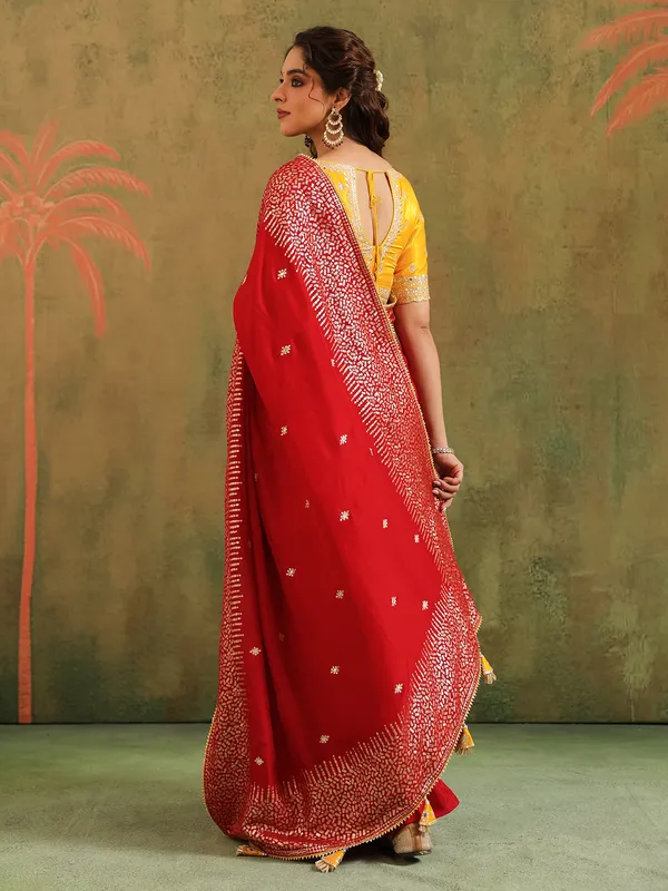 Red silk saree for wedding celebration