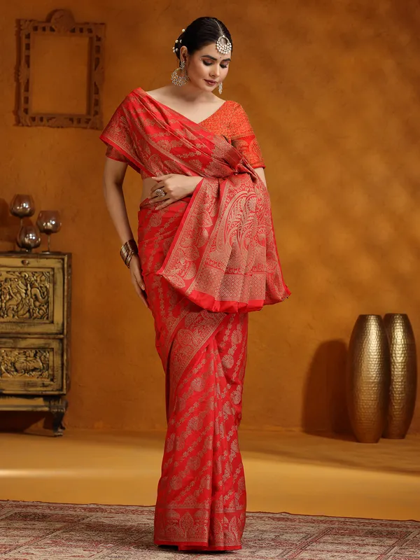 Red silk saree for wedding wear