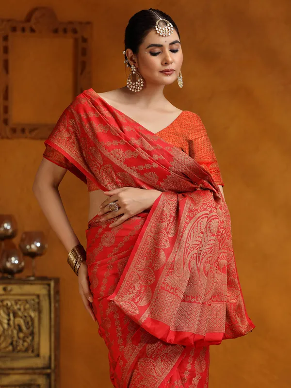 Red silk saree for wedding wear