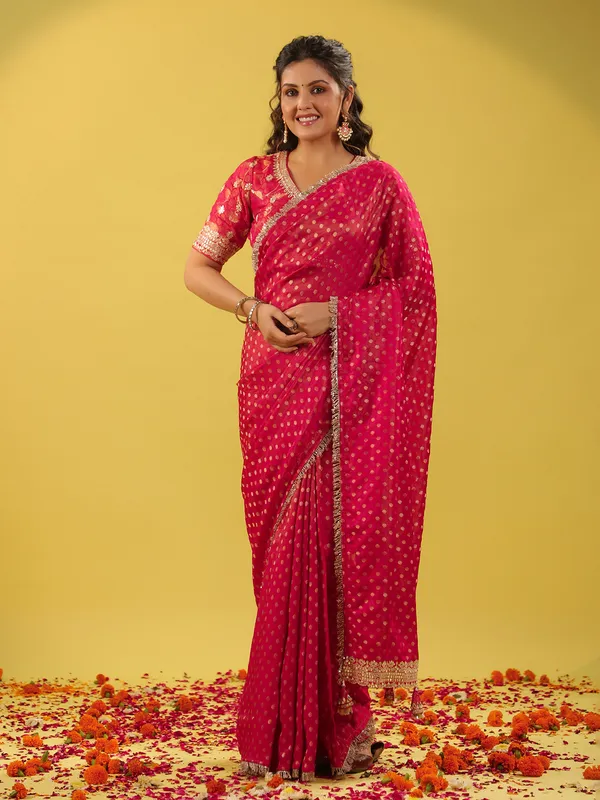 Red silk saree with aabla work for wedding collection