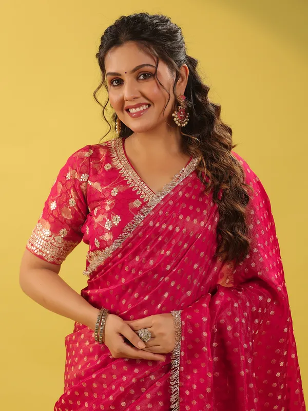 Red silk saree with aabla work for wedding collection