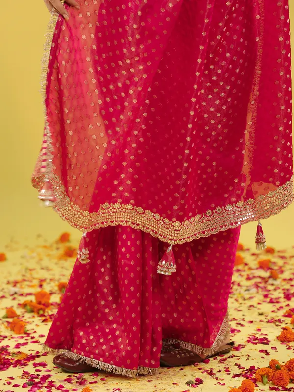 Red silk saree with aabla work for wedding collection