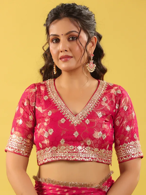 Red silk saree with aabla work for wedding collection