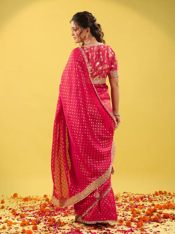 Red silk saree with aabla work for wedding collection
