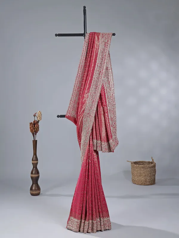 Red silk saree with zari embellishments