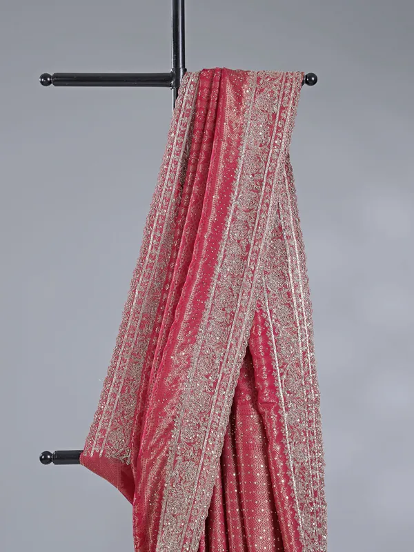 Red silk saree with zari embellishments