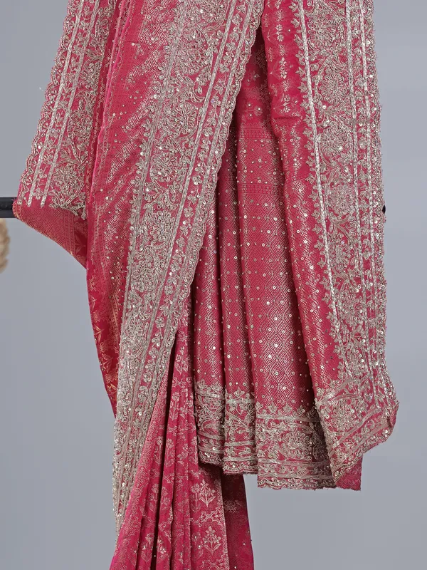 Red silk saree with zari embellishments