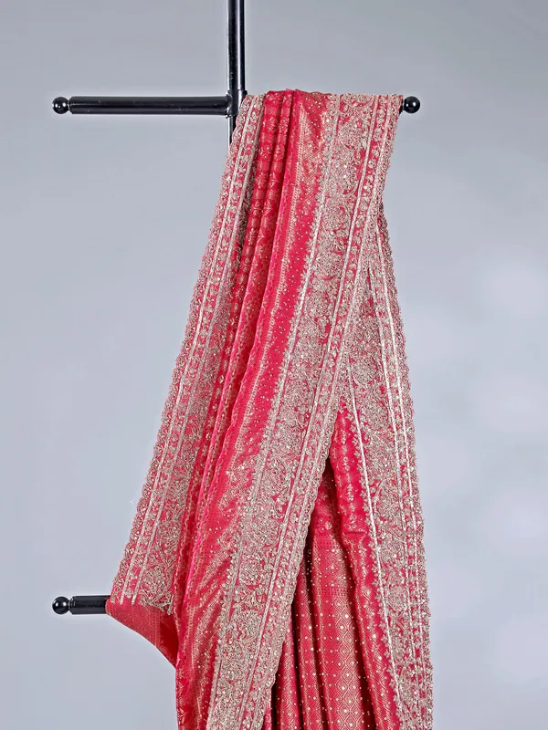 Red silk saree with zari embellishments