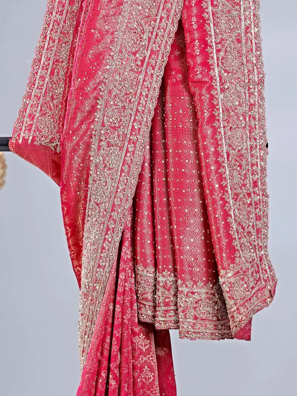 Red silk saree with zari embellishments