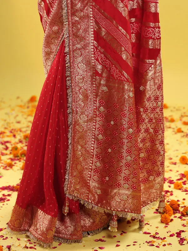 Red silk saree with zari shine for wedding collection