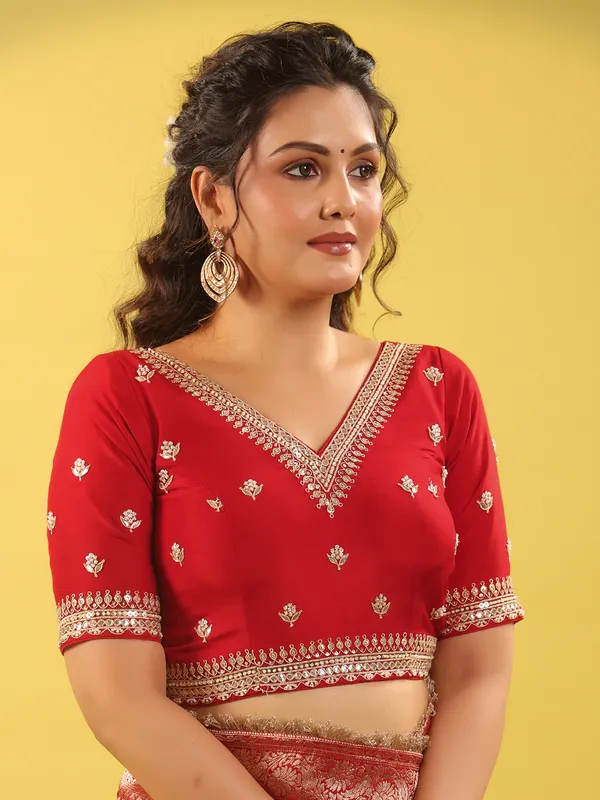 Red silk saree with zari shine for wedding collection