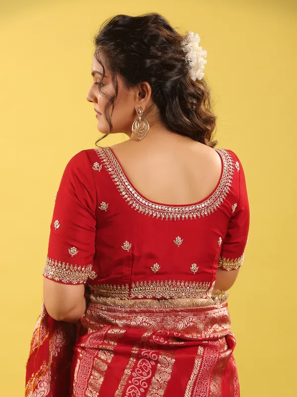 Red silk saree with zari shine for wedding collection