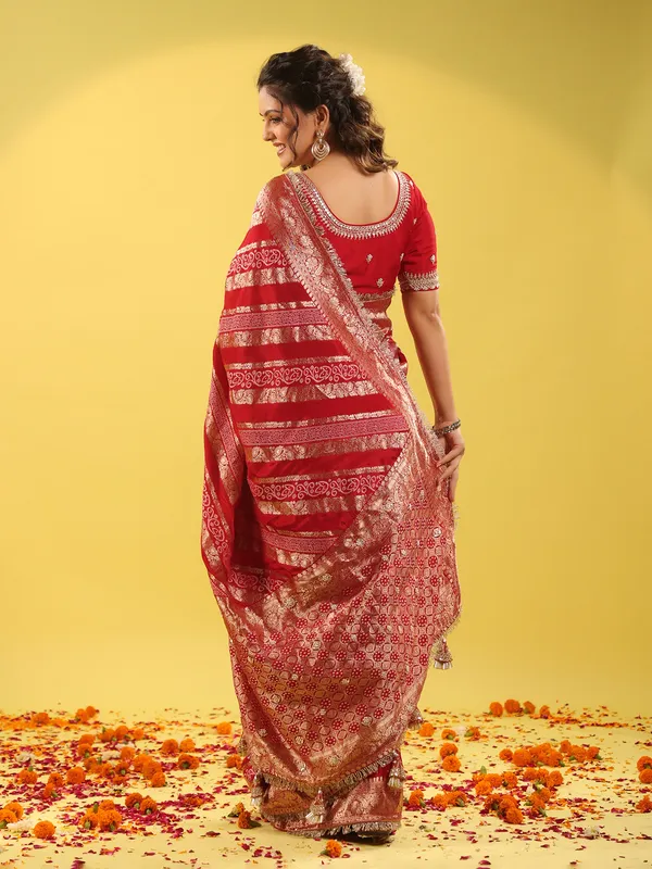 Red silk saree with zari shine for wedding collection