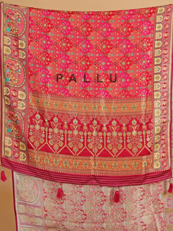 Red silk saree with zari weaving