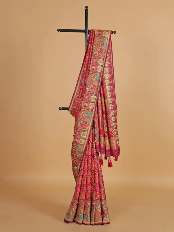 Red silk saree with zari weaving