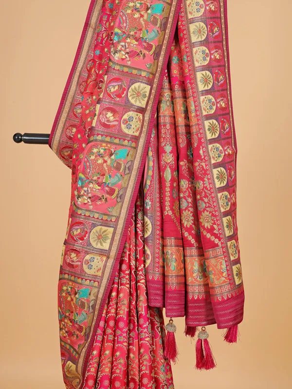 Red silk saree with zari weaving