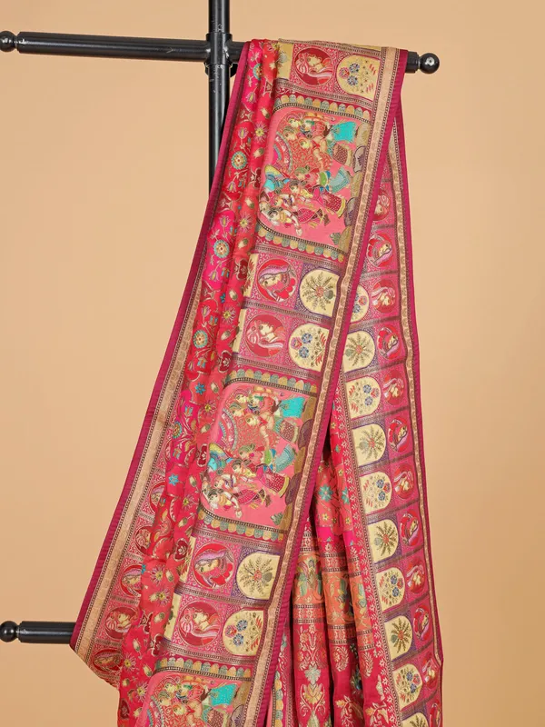 Red silk saree with zari weaving